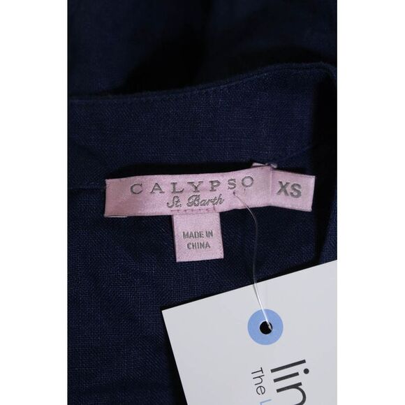 Calypso Saint Barth Womens Short Sleeve Crew Neck Sheath Dress Blue Linen XS - Picture 4 of 6